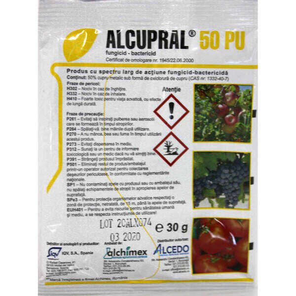 Alcupral 50PU 30 gr, fungicid contact (pomi, legume, vita de vie)