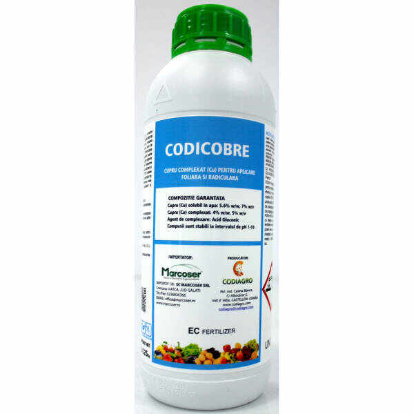 Codicobre 1L ingrasamant foliar si radicular pe baza de Cupru cu efect de preventie a ciupercilor si bacteriilor, Codiagro