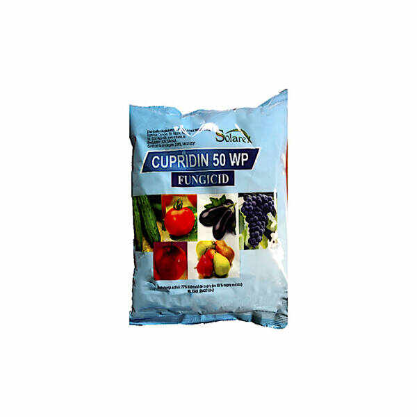 Cupridin 20 gr fungicid contact cupric Solarex (mar, par, gutui, mosmon, tomate, vinete, castraveti, cais, cires, nectarin, piersic, prun)
