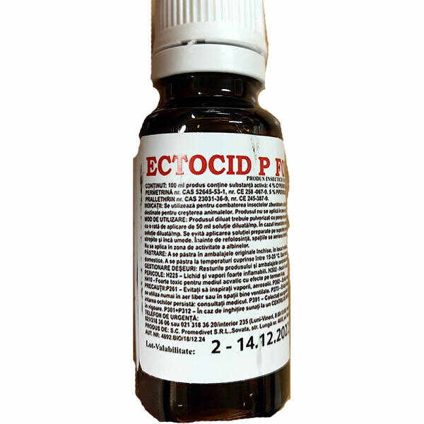 Ectocid P Forte 20 ml insecticid de contact Promedivet, insecte zburatoare si taratoare (dezinsectia cladirilor)