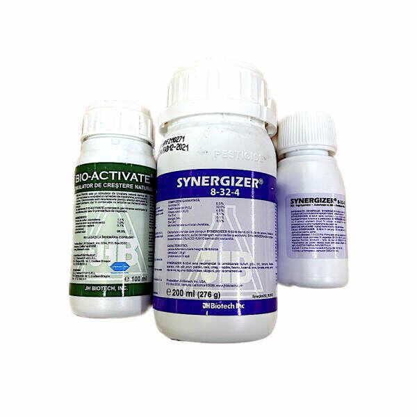 Pachet stimulare inflorire Synbio Activ pentru 100 L apa (100 ml Bio-Activate, 250 ml Synergizer 8-32-4)