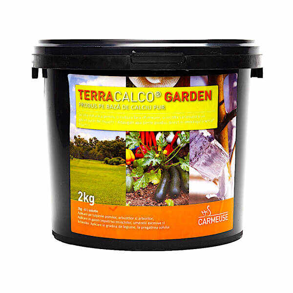 Terracalco Garden 2 kg, pulbere de Calciu pur, Carmeuse, afanarea si ameliorarea solului, imbunatateste pH-ul, impiedica baltirile, dezvolta sistemul radicular, rol impotriva lichenilor