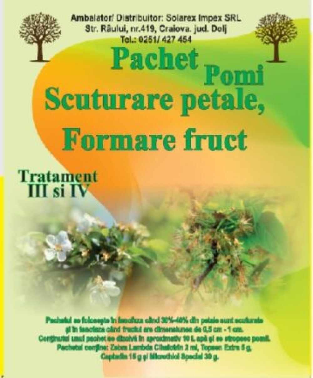 Tratament pentru pomi pentru fenofaza scuturarii petalelor si formarea fructelor 50 litri apa