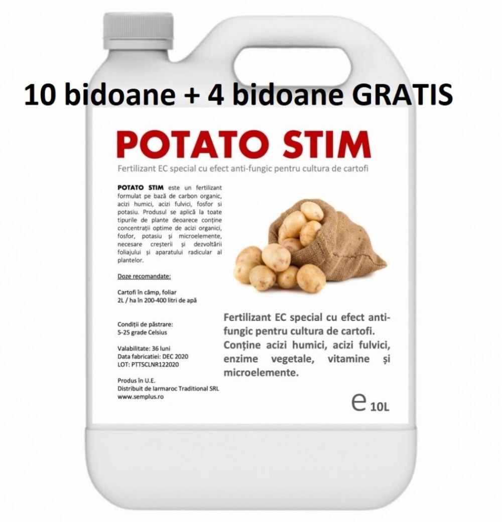 Pachet promotional Fertilizant EC special cu efect antifungic pentru cultura de cartofi Potato Stim 10 L 10+4 GRATIS