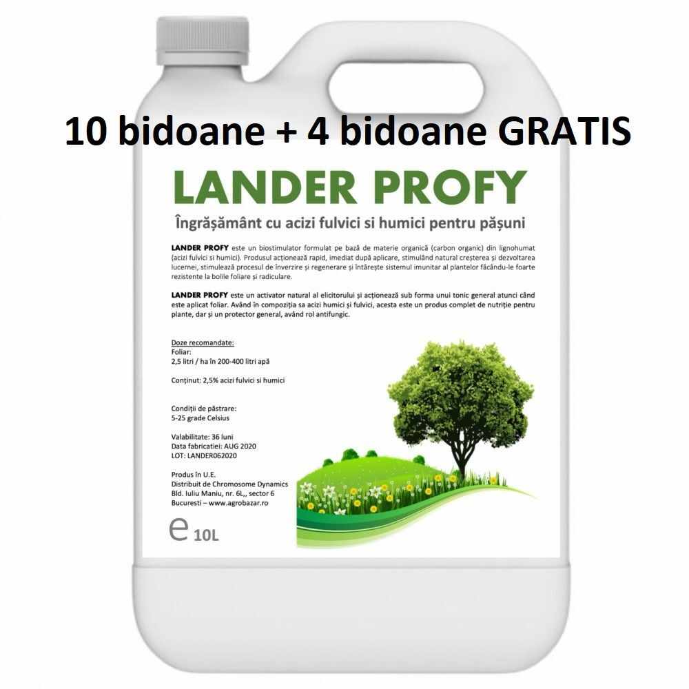 Pachet promotional Ingrasamant cu acizi humici si fulvici pentru pasuni Lander Profy 10 l 10+4 GRATIS